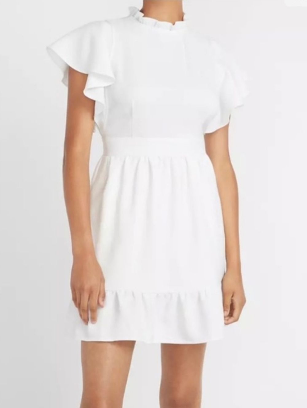 Express X LADYGANG White Ruffle-Sleeve Mini Dress